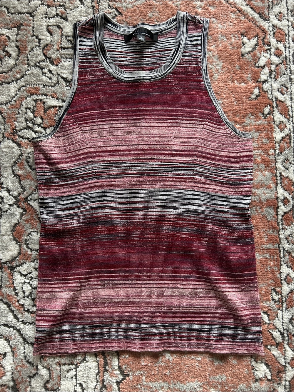 Never worn. White House Black Market Striped Knit Tank - Maroon & Pink